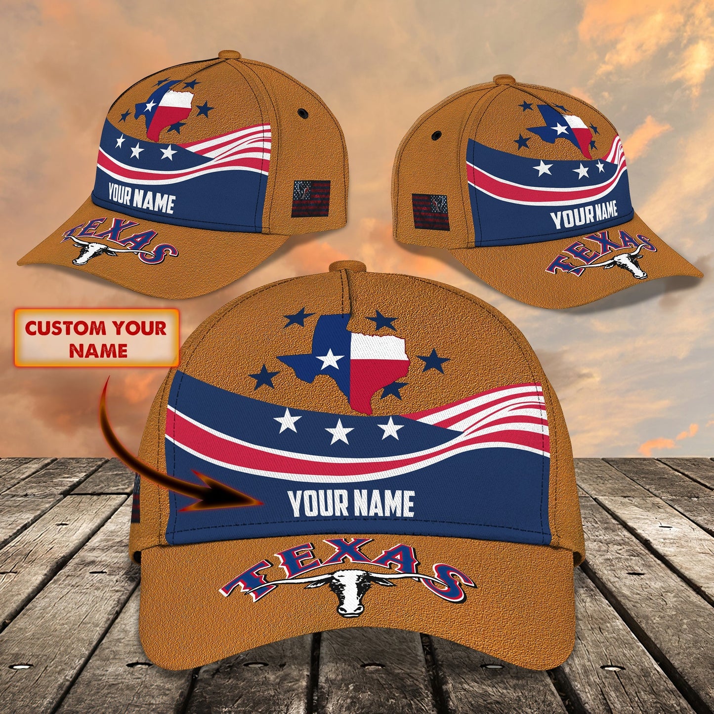 3D Classic Cap Texas Personalized Name Cap 03Lasfour CA1505