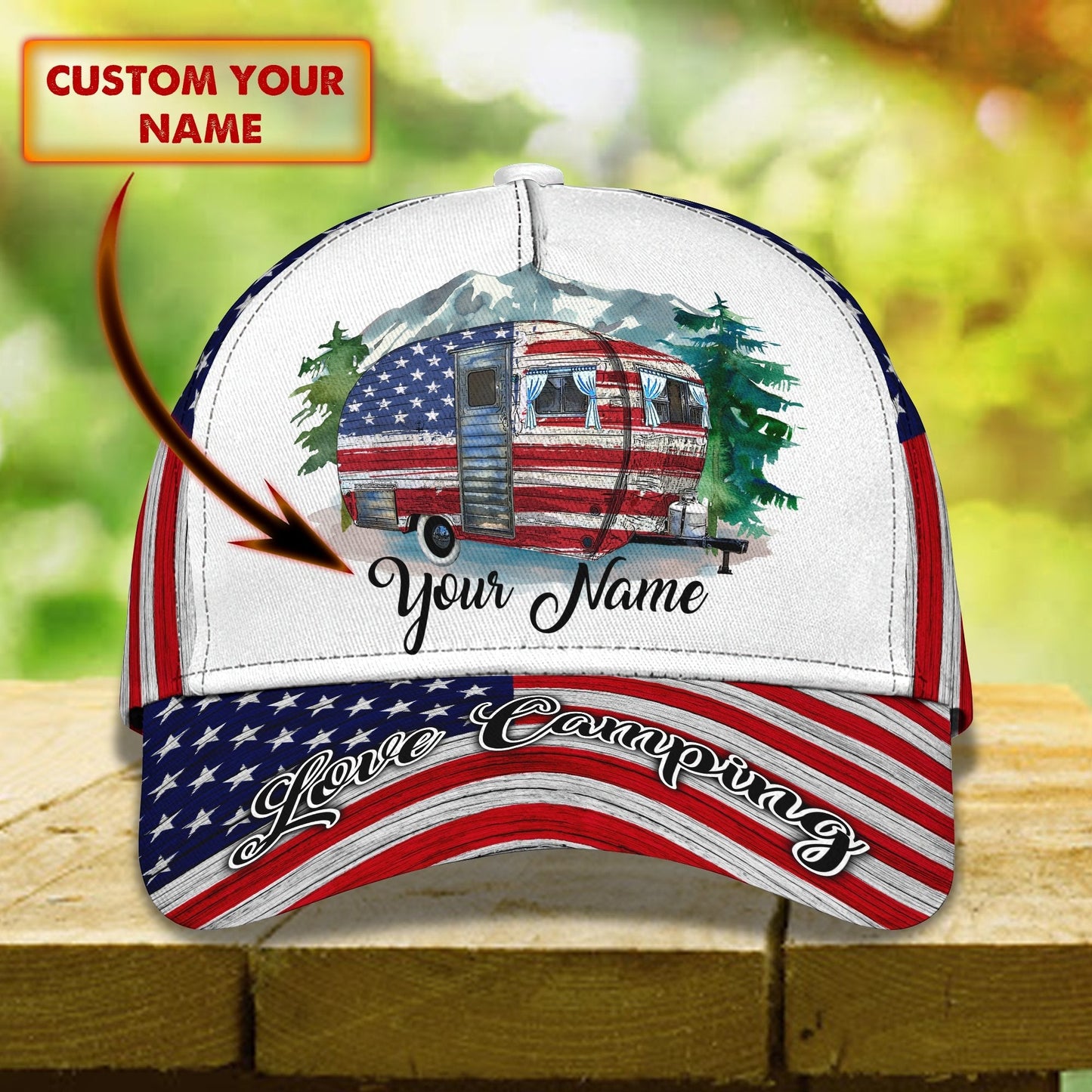 3D Classic Cap Love Camping Personalized Name Cap Lasfour CA1956
