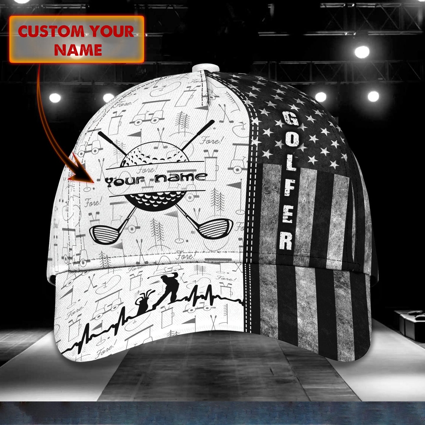 3D Classic Cap Golf Personalized Name Cap Lasfour CA1222