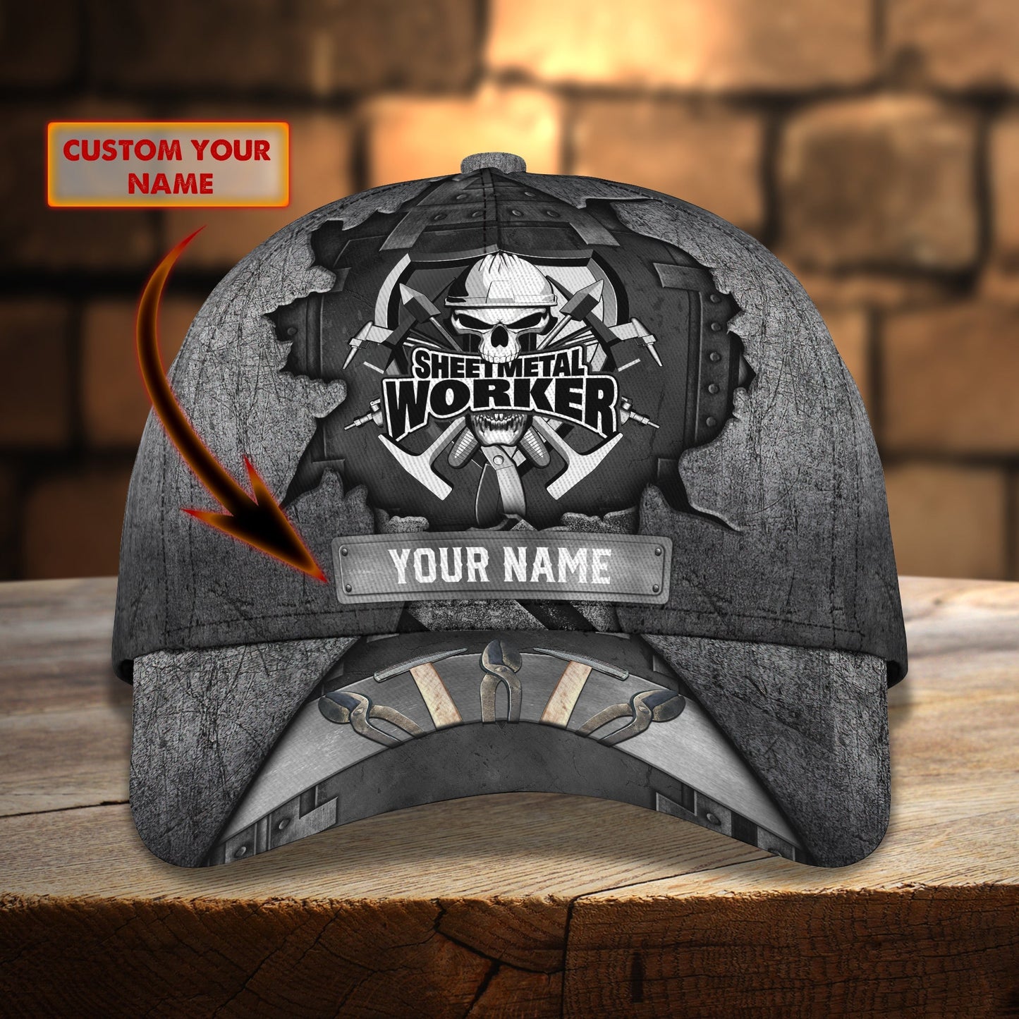 3D Classic Cap Metal Worker Personalized Name Cap Lasfour CA0872