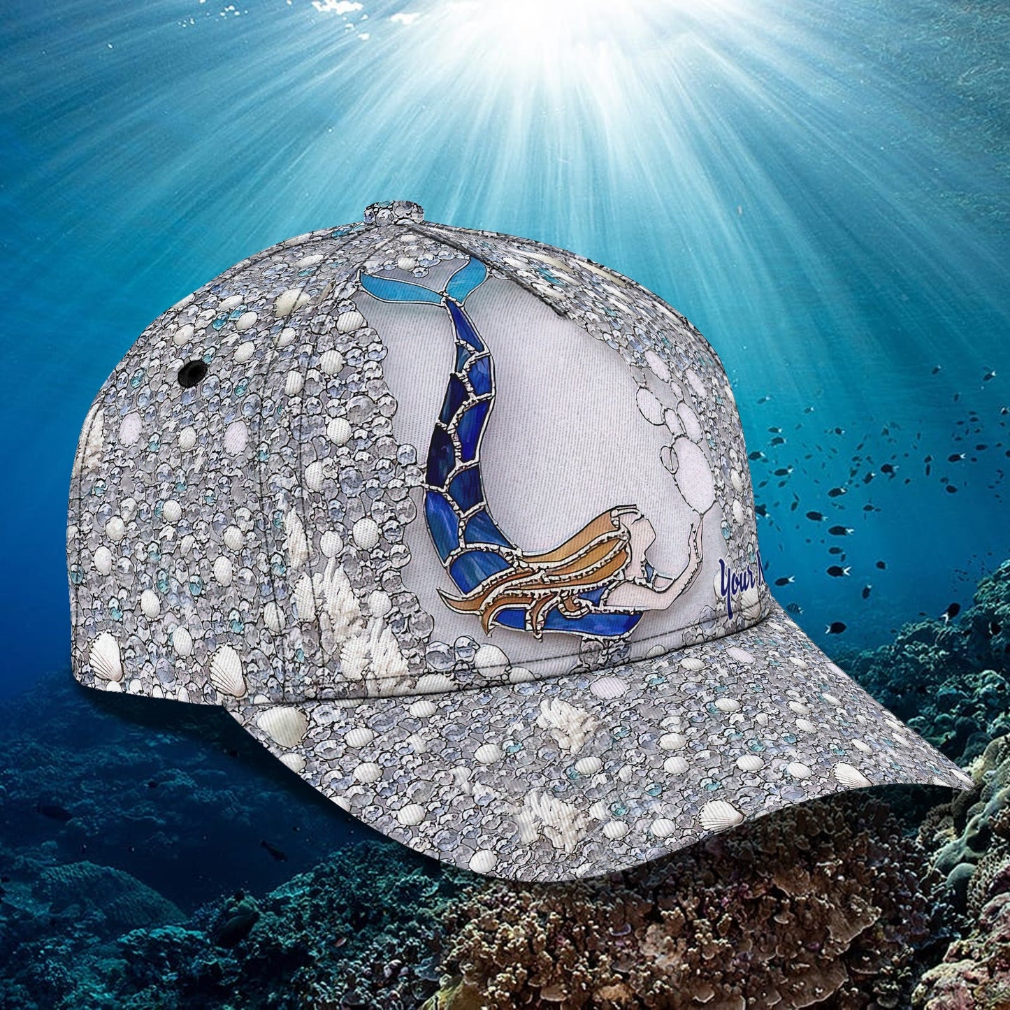 3D Classic Cap Mermaid 01 Personalized Name Cap Lasfour CA1381