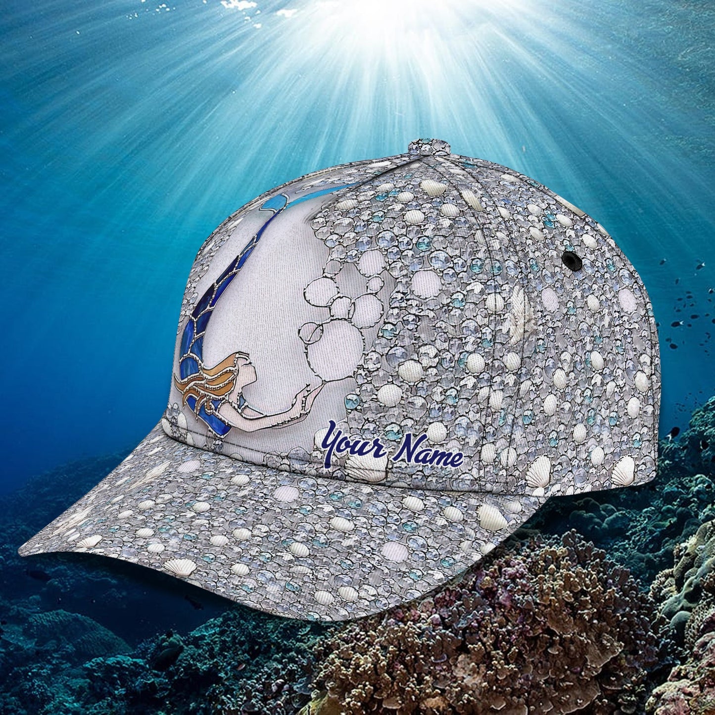 3D Classic Cap Mermaid 01 Personalized Name Cap Lasfour CA1381