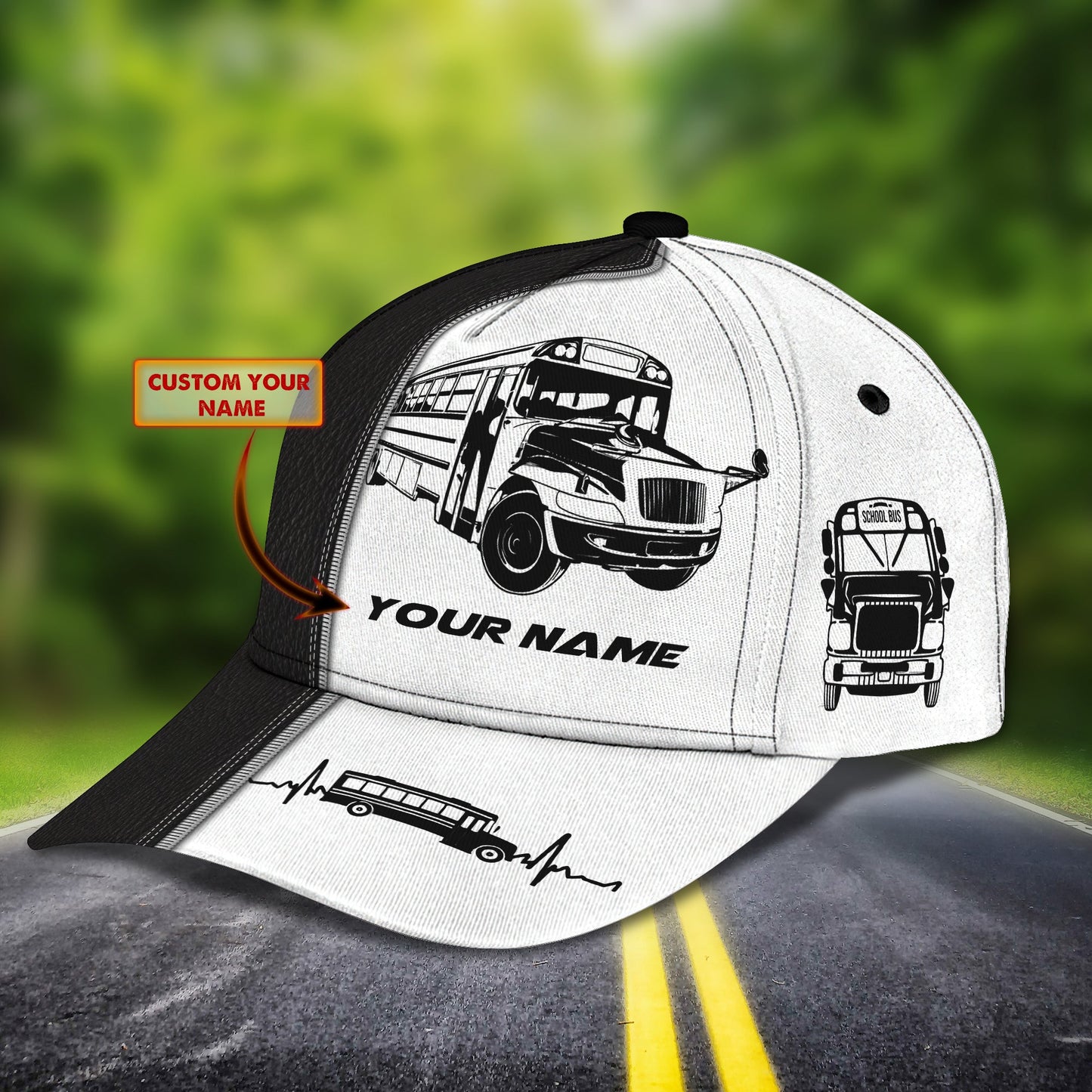 3D Classic Cap School Bus1 Personalized Name Cap Lasfour CA1663