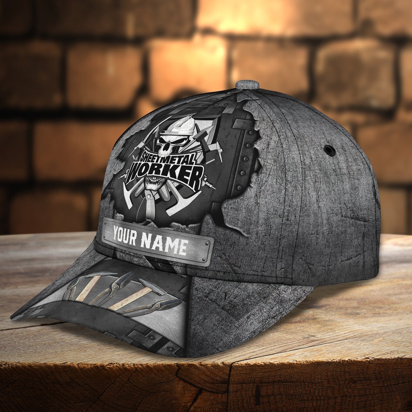 3D Classic Cap Metal Worker Personalized Name Cap Lasfour CA0872