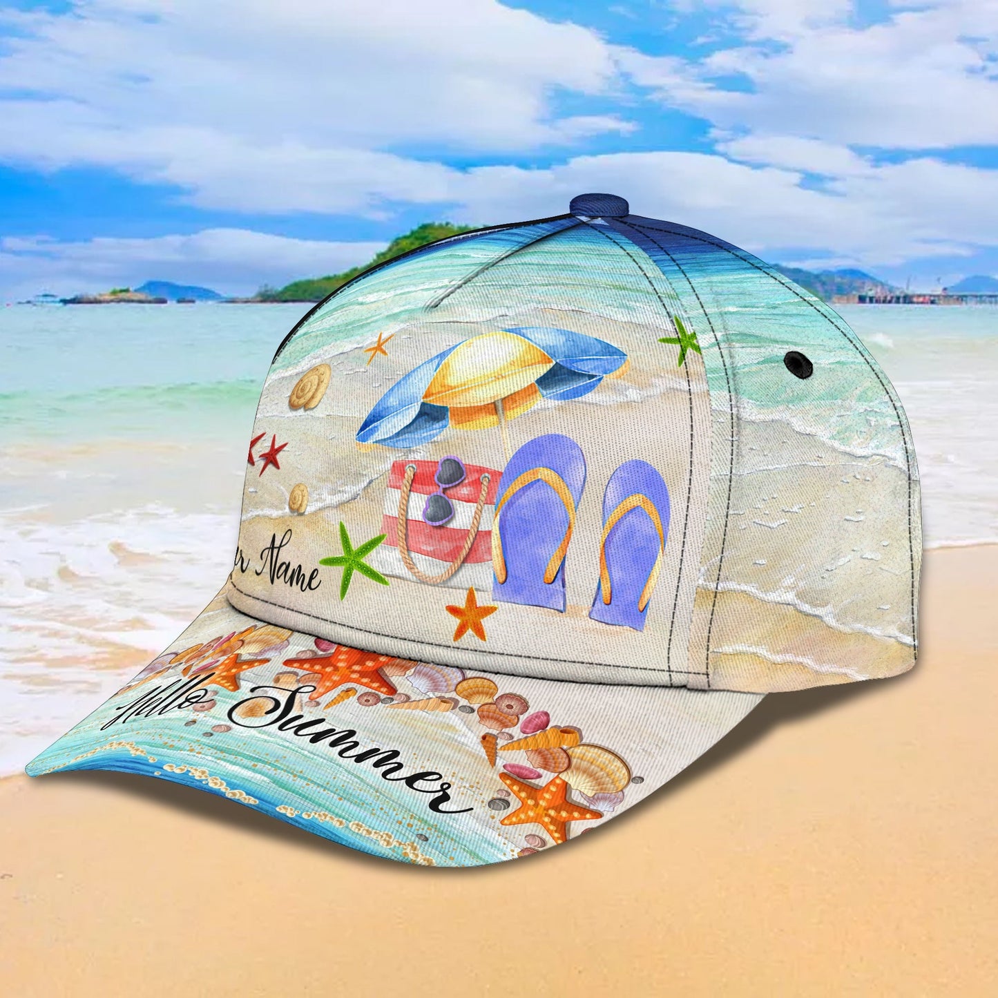 3D Classic Cap Love Beach 02 Personalized Name Cap Lasfour CA1281