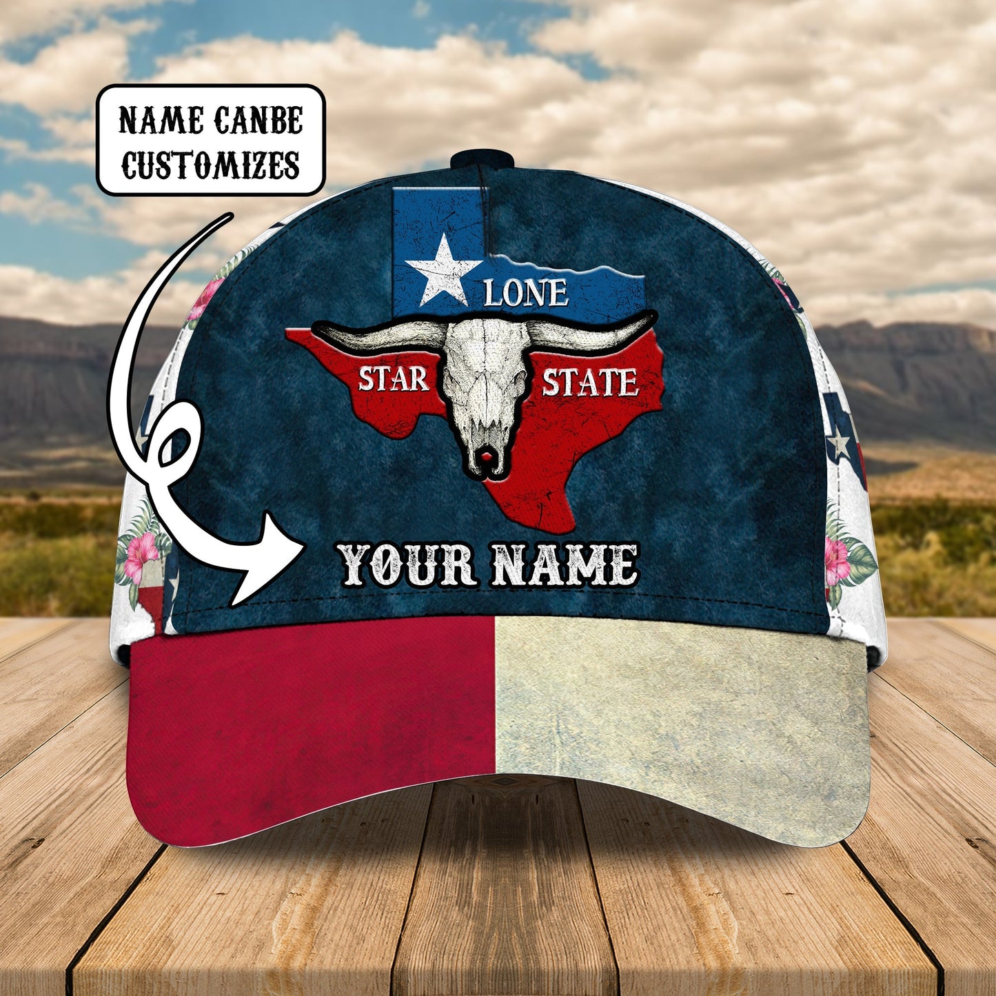 3D Classic Cap Texas 2 Personalized Name Cap Lasfour CA0649