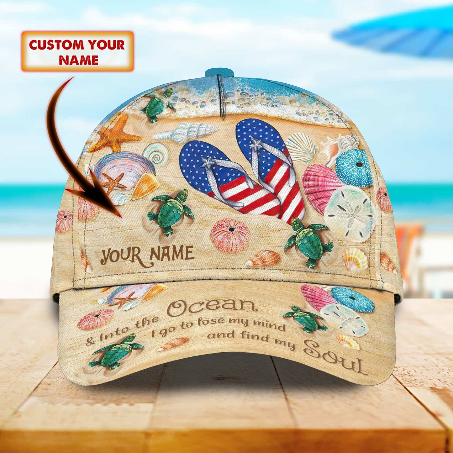 3D Classic Cap Sand And Surf Personalized Name Cap Lasfour CA0911