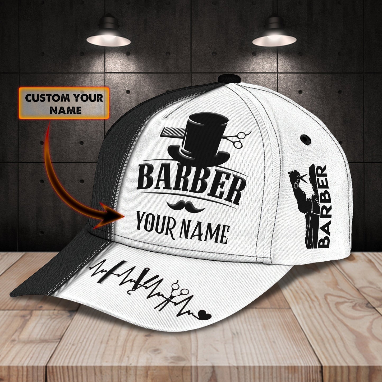 3D Classic Cap Barber2 Personalized Name Cap Lasfour CA0916