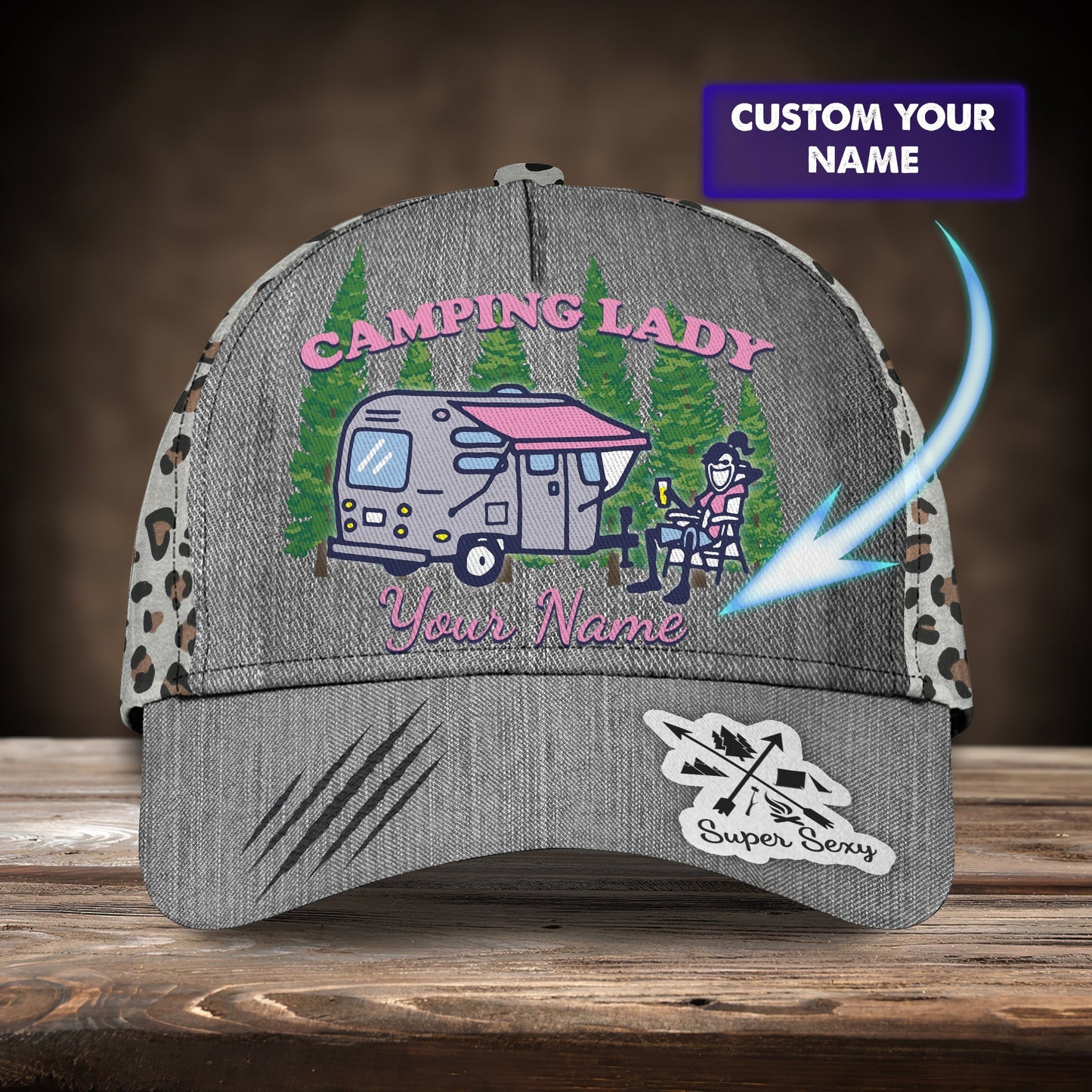 3D Classic Cap Camping Lady Personalized Name Cap Lasfour CA2133