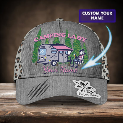 3D Classic Cap Camping Lady Personalized Name Cap Lasfour CA2133