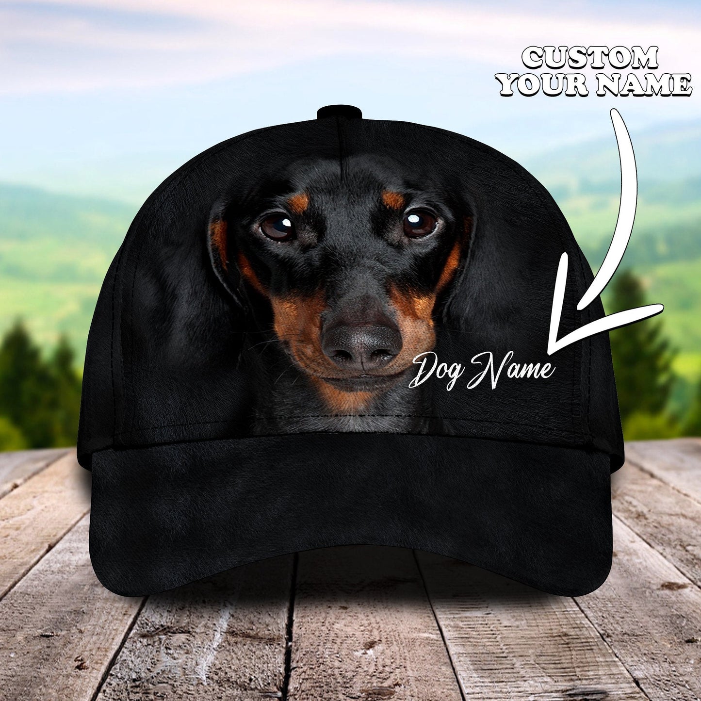 3D Classic Cap Dachshund Personalized Name Cap Lasfour CA2004