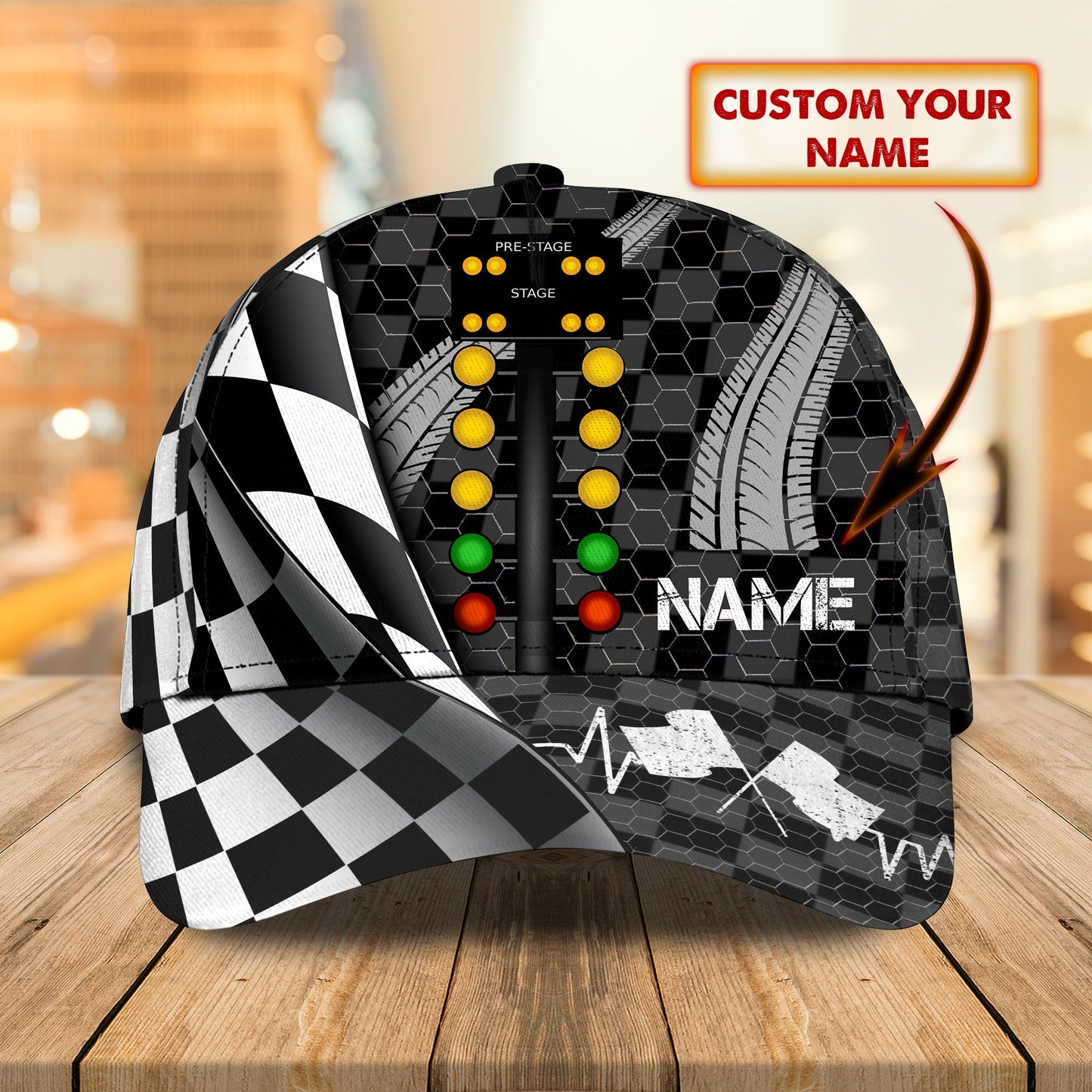 3D Classic Cap Drag Racing Personalized Name Cap Lasfour CA2193