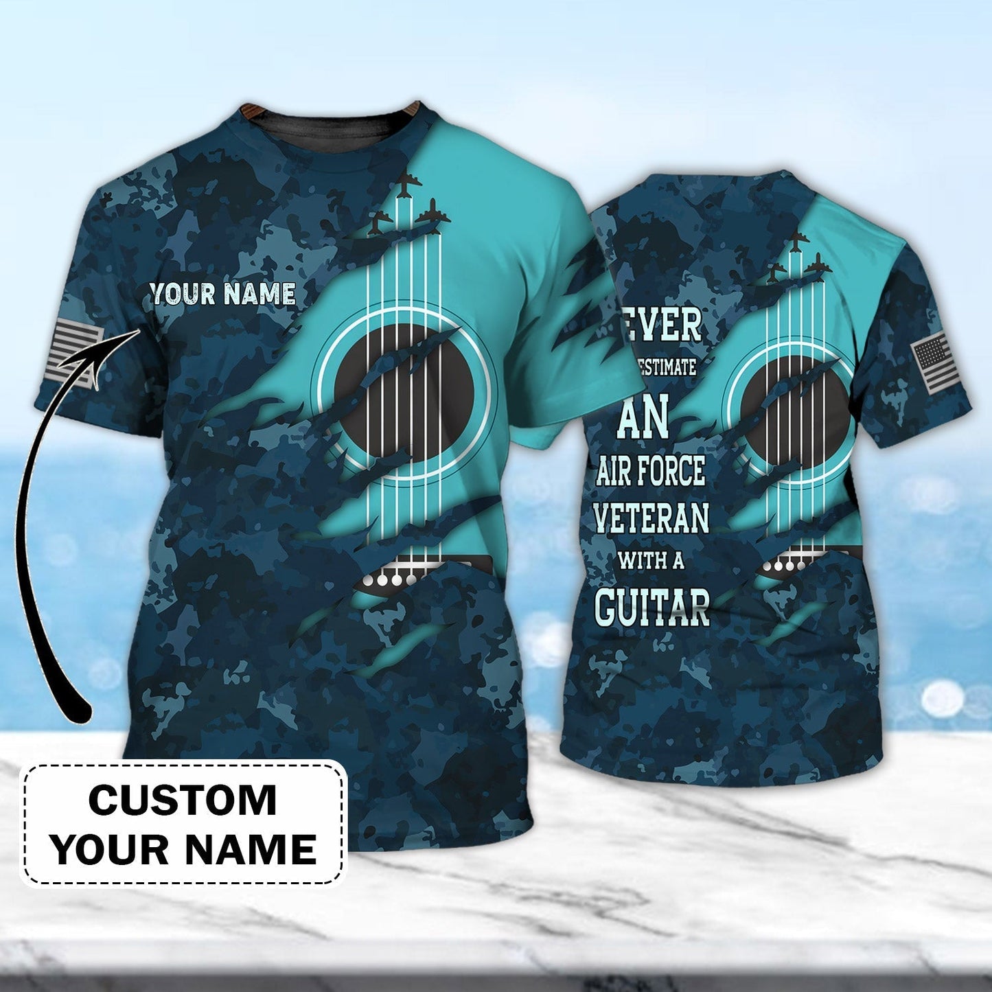 Never Underestimate An Air Force Veteran With A Guitar 3D T Shirt, Sublimation Shirts For Guitar Lovers TO0621