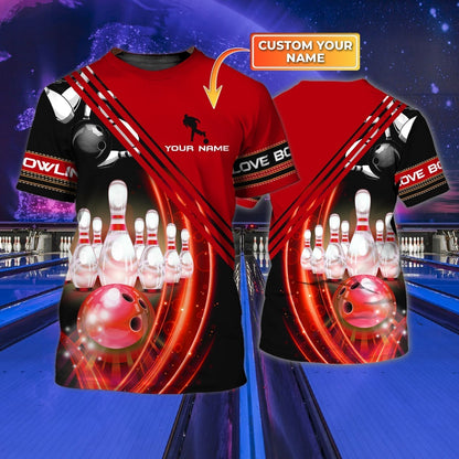 Personalized With Name Red Bowling T Shirts, Custom 3D Bowling Shirts, Gift For Bowling Lover TO0001
