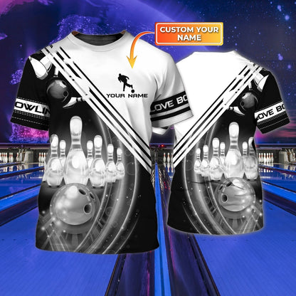 Customized Black And White Bowling Shirt, Men'S Bowling Shirt, Bowling T Shirt TO0762