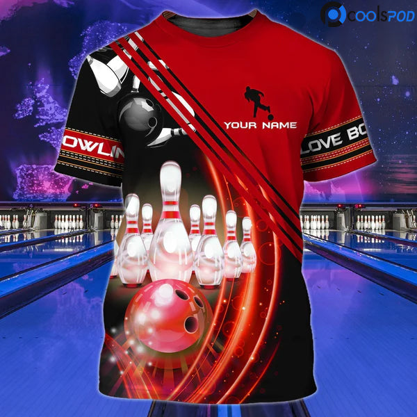 Personalized With Name Red Bowling T Shirts, Custom 3D Bowling Shirts, Gift For Bowling Lover TO0001