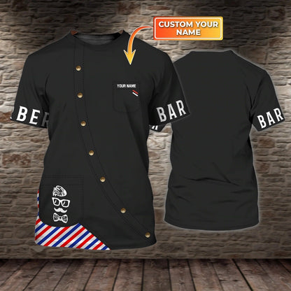 Personalized 3D Printed T Shirt For Barber Shop, Barber Men Shirt, Present To New Barber, Best Barber Gift TO0663