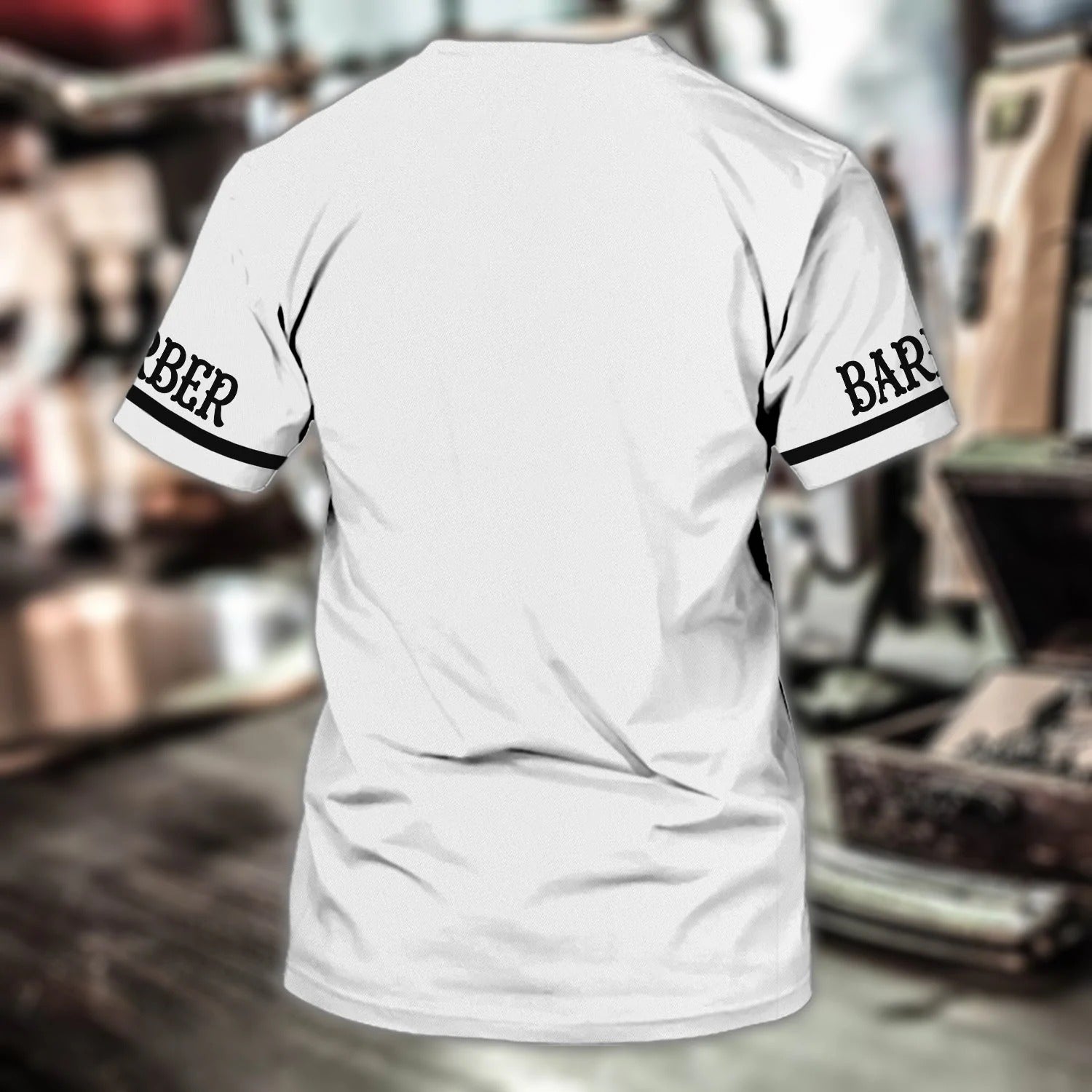 Custom With Name 3D White Barber T Shirt, White Uniform Barber