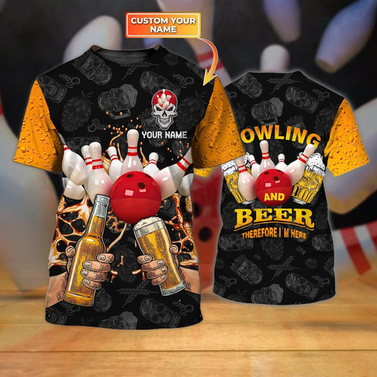 Customized 3D Full Printed Bowling T Shirt, Skull Bowling Shirts, Bowling And Beer Shirt For Men And Women TO0014