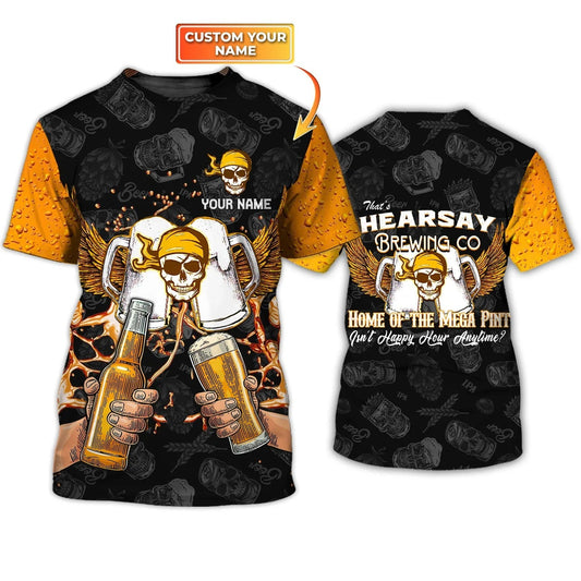 Personalized Hearsay Brewing Co T Shirt Home Of The Mega Pint Skull And Beer Shirts TO1821