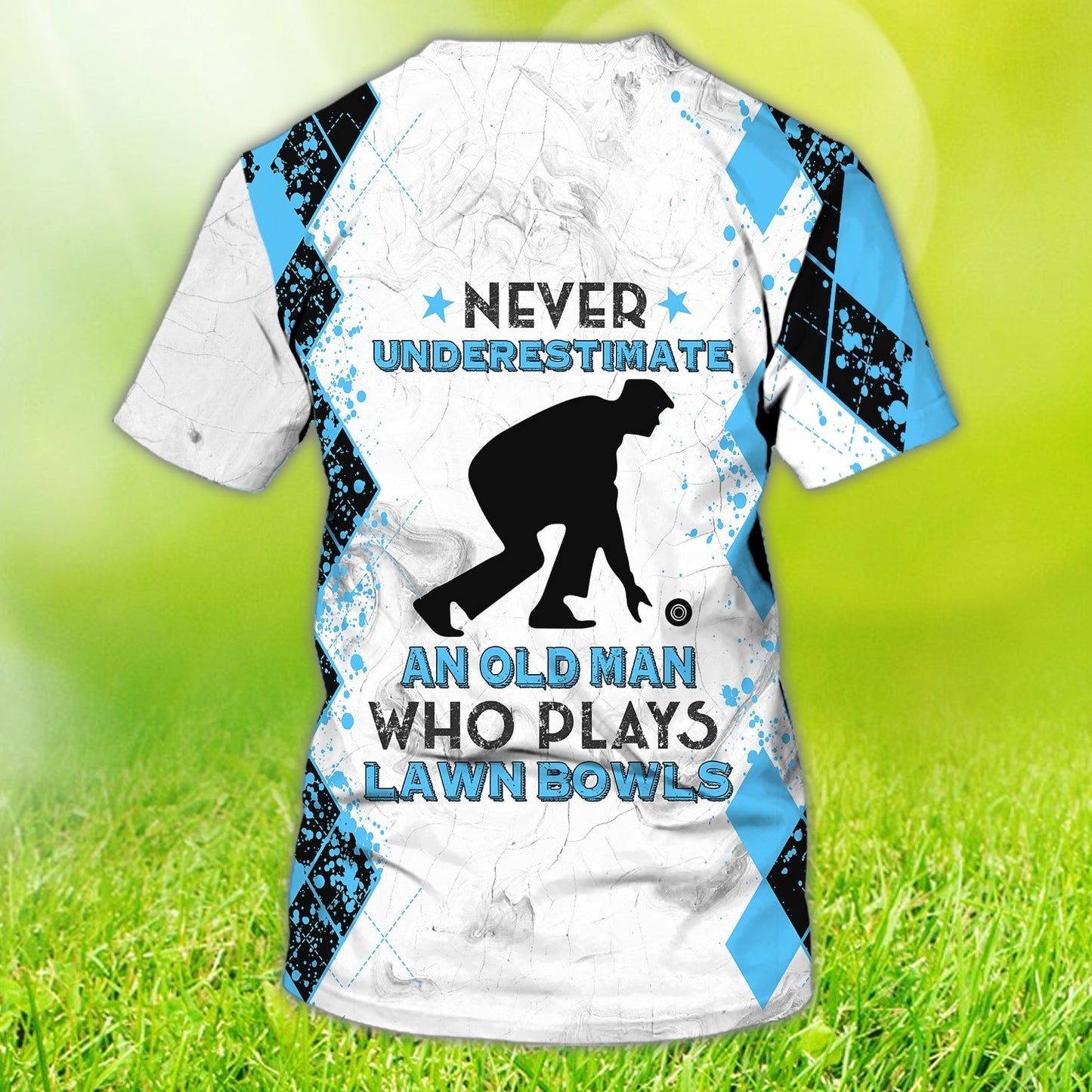 Custom Old Man Plays Lawn Bowls Light Blue 3D T Shirt Lawnbowl Team Player Uniform TO1249