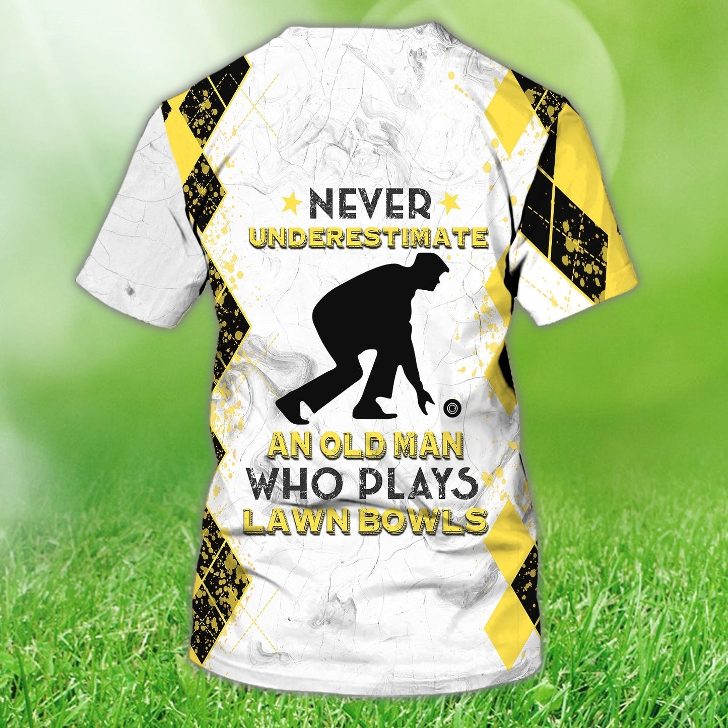 Custom Old Man Plays Lawn Bowls Yellow 3D T Shirt Lawn Bowl Lovers Gifts TO1247