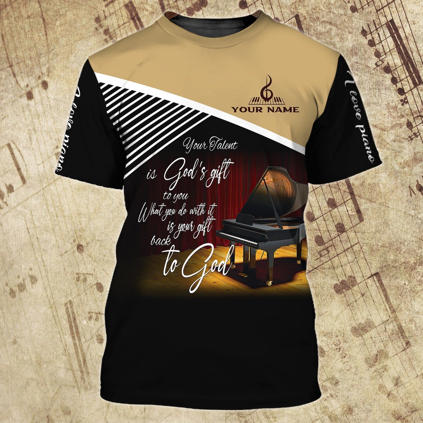 Customized 3D All Over Print Piano T Shirt For Him Her, Love Piano Shirts, Sumlimation Piano On Tshirt TO0730