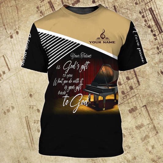 Customized 3D All Over Print Piano T Shirt For Him Her, Love Piano Shirts, Sumlimation Piano On Tshirt TO0730