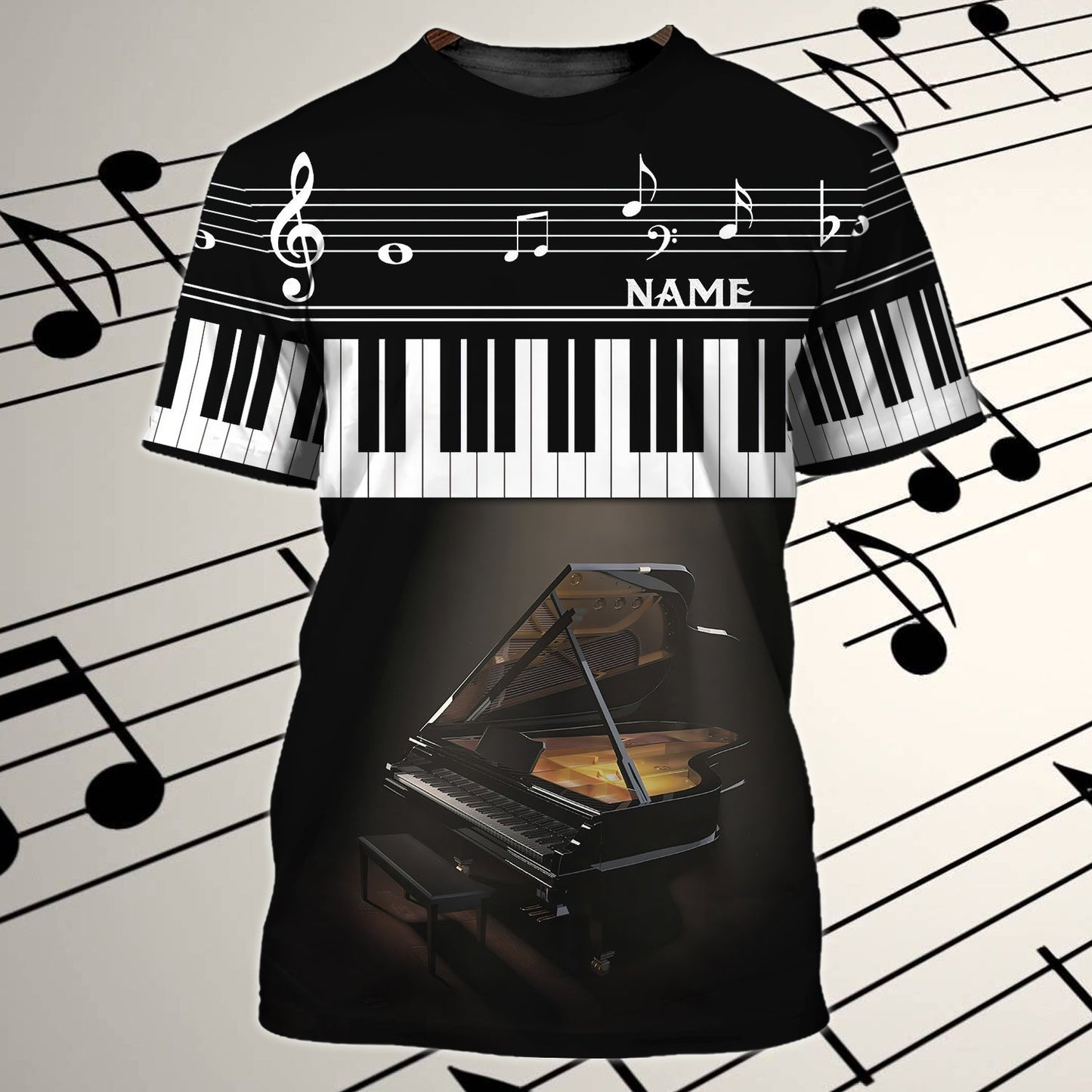 Personalized 3D All Over Print Piano Shirt With Black Piano Background, Gift For Piano Lovers TO0608