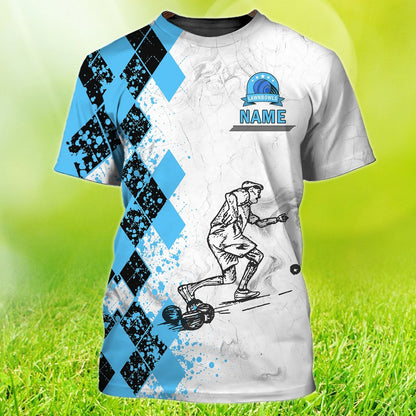 Custom Old Man Plays Lawn Bowls Light Blue 3D T Shirt Lawnbowl Team Player Uniform TO1249