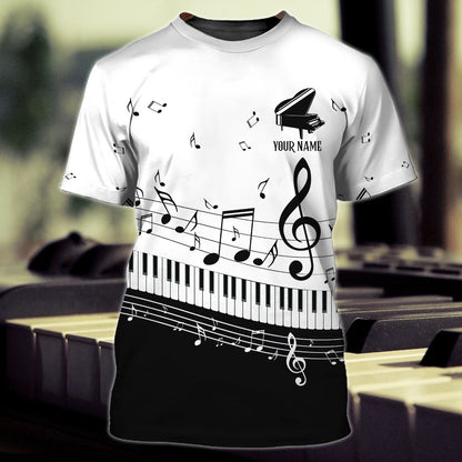 Personalized White 3D Shirt With Piano, Sublimation Shirt For Piano Lover TO0609