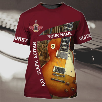 Customized Guitarist 3D Full Print Tee Shirt, Eat Sleep With Guitar, Guitar Lover Special Gifts TO0619