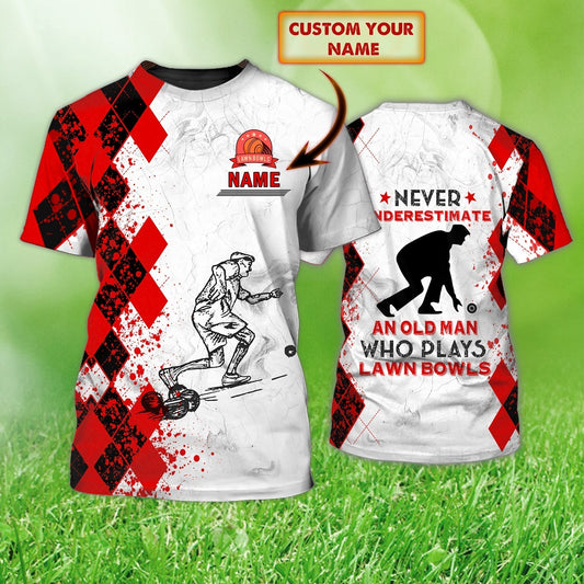 Old Man Plays Lawn Bowls 3D Red T Shirt For Men Old Men Lawn Bowl Shirt TO1246