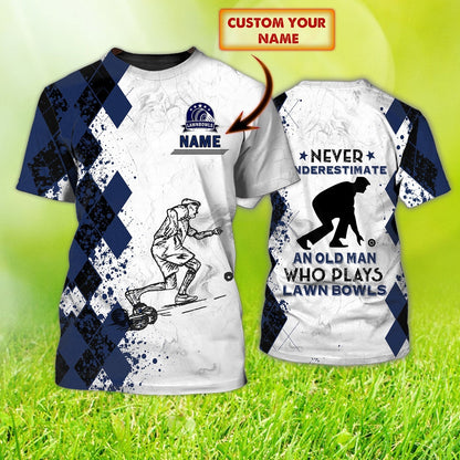 Personalized Old Man Plays Lawn Bowls Blue Navy 3D All Over Printed Shirt Lawn Bowl Gift TO1248