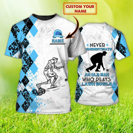 Custom Old Man Plays Lawn Bowls Light Blue 3D T Shirt Lawnbowl Team Player Uniform TO1249