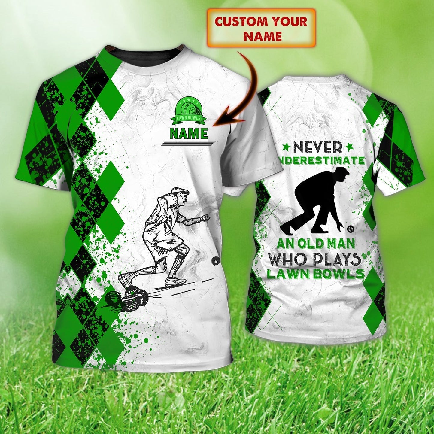 Custom Old Man Plays Lawn Bowls Green T Shirt Funny Lawnbowl Shirts TO1245