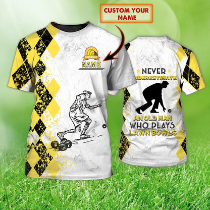 Custom Old Man Plays Lawn Bowls Yellow 3D T Shirt Lawn Bowl Lovers Gifts TO1247
