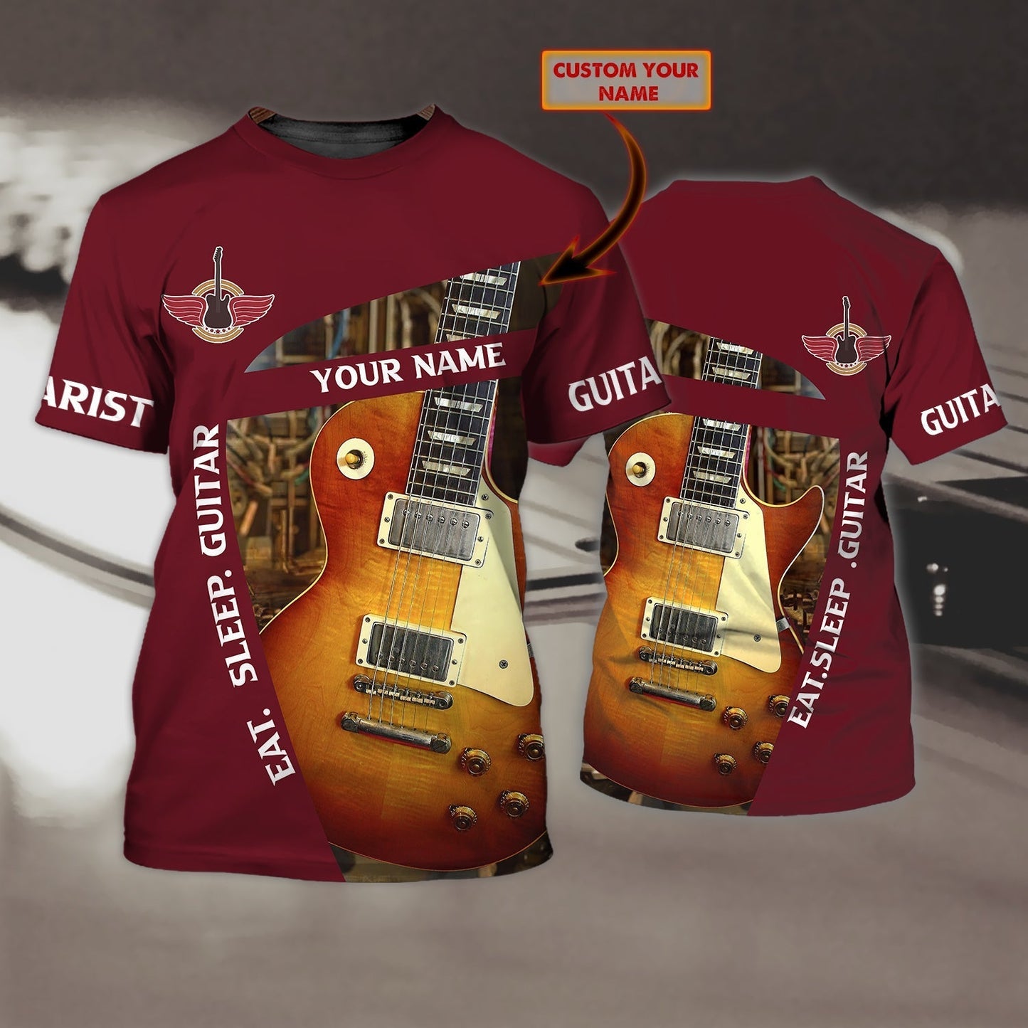 Customized Guitarist 3D Full Print Tee Shirt, Eat Sleep With Guitar, Guitar Lover Special Gifts TO0619
