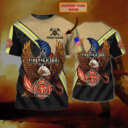 Custom God Bless Firefighter T Shirt Gift For Memorial Day 11 September Shirts TO1459