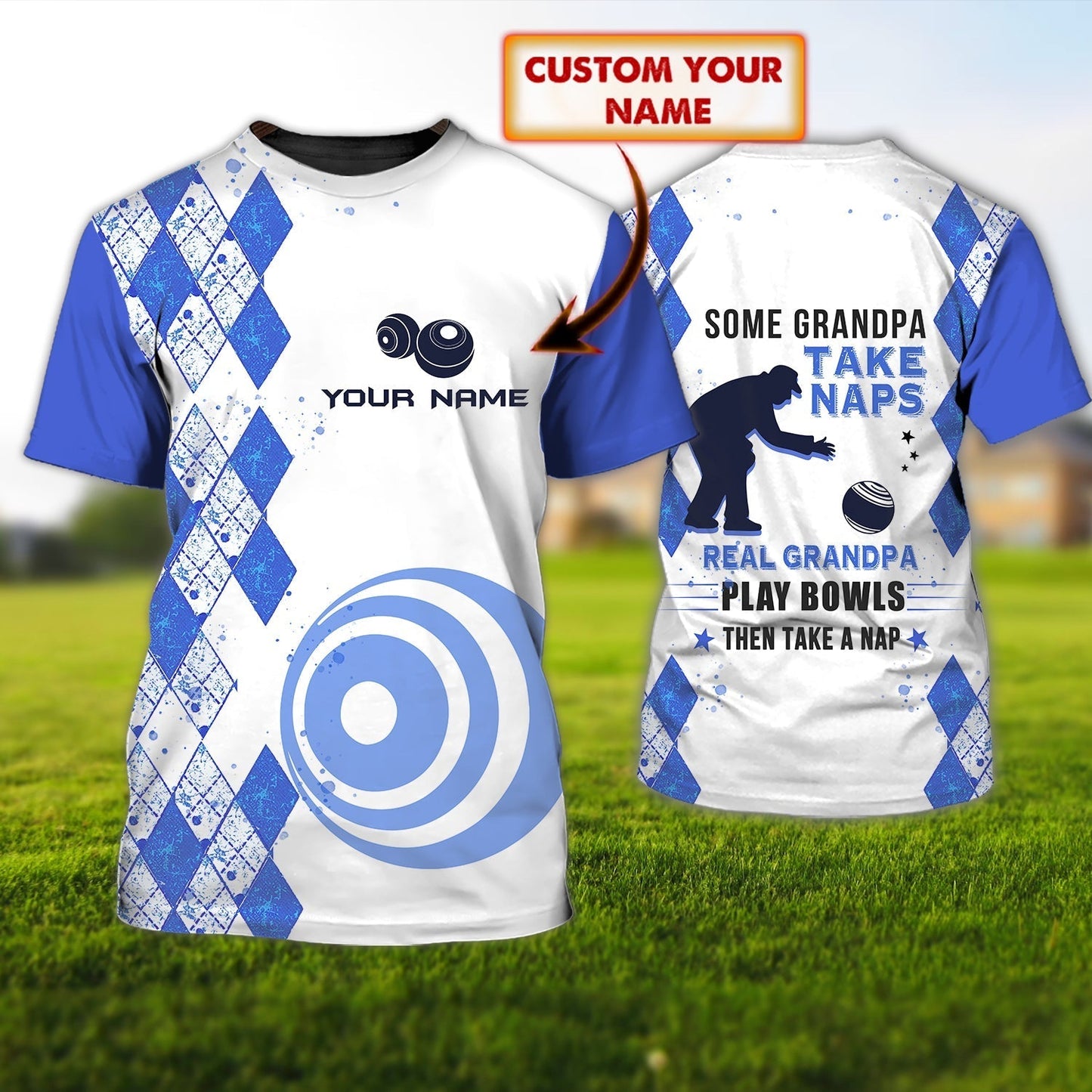 Custom Grandpa Play Bowls 3D T Shirt Grandpa Lawn Bowls Old Man Shirt TO1253