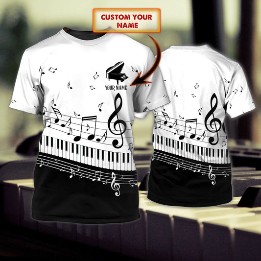 Personalized White 3D Shirt With Piano, Sublimation Shirt For Piano Lover TO0609