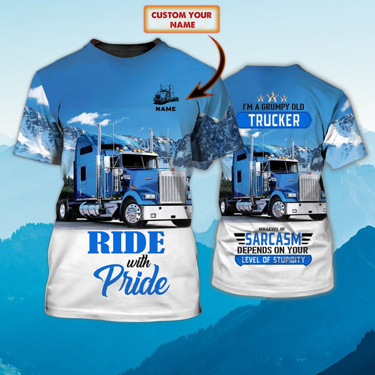Customized Blue 3D Shirt For Trucker Man, I'm A Grumpy Old Trucker T Shirts TO1700