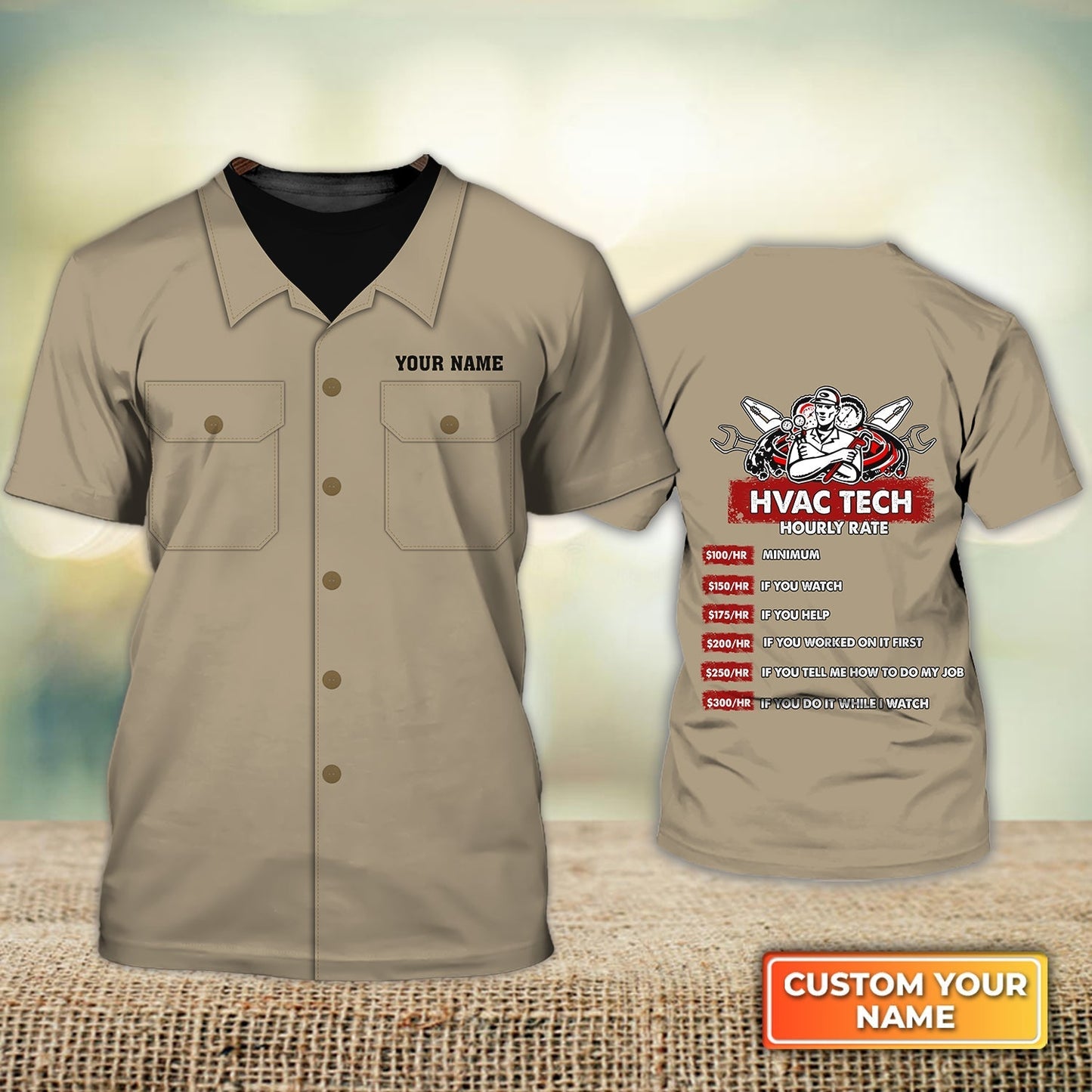 Personalized Hvac Tech Shirt Hourly Rate Hvac Tech Uniform 3D Tshirt TO1776