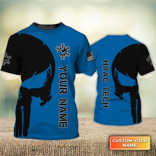 Custom Name Blue Hvac Tech T Shirt Skull Hvac Tech Uniform TO1775