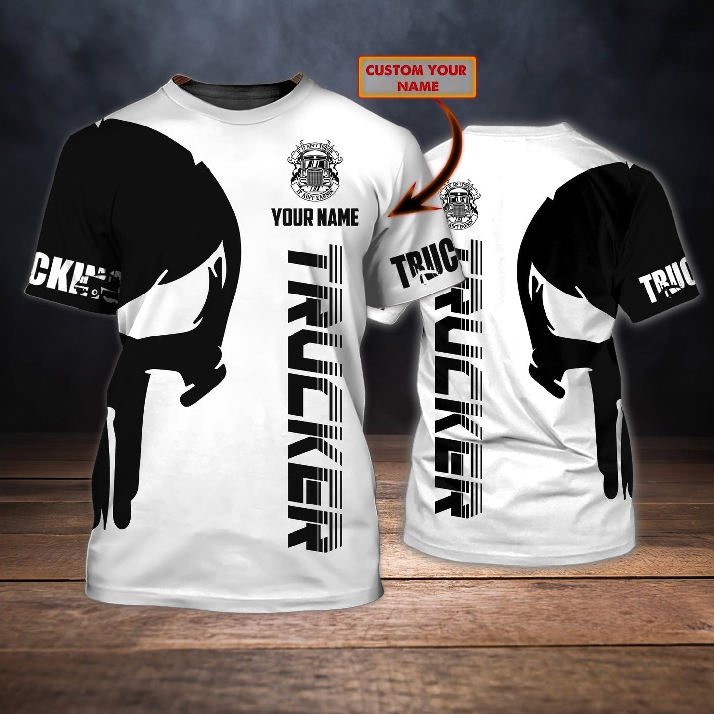 Custom Black And White Skull Trucker T Shirt Trucking Driver Love Shirts TO1704