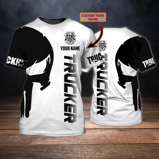 Custom Black And White Skull Trucker T Shirt Trucking Driver Love Shirts TO1704