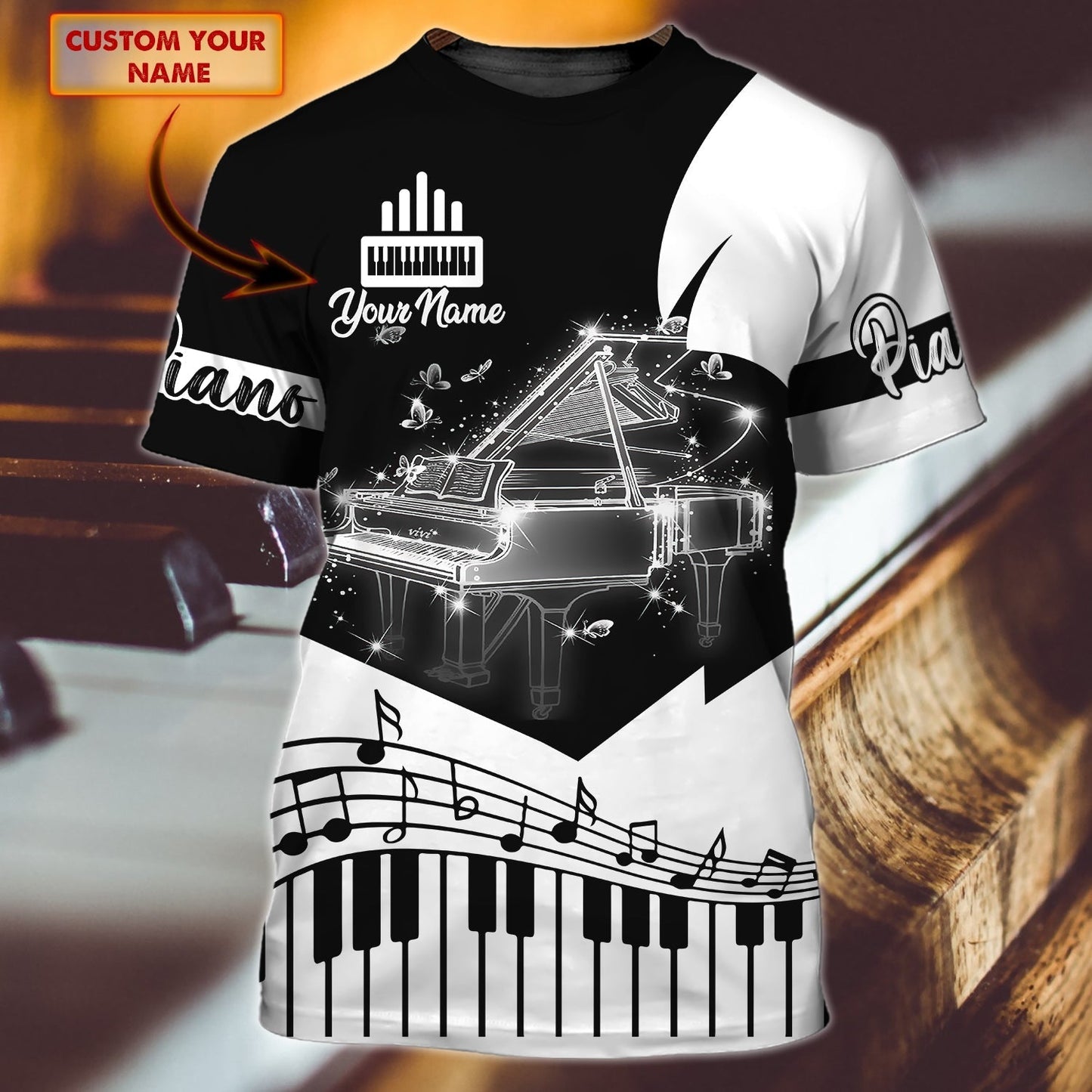 Personalized 3D All Over Print Piano Shirt, Pianist T Shirt, Birthday Gift For Piano Lover, Piano 3D Shirt TO0727