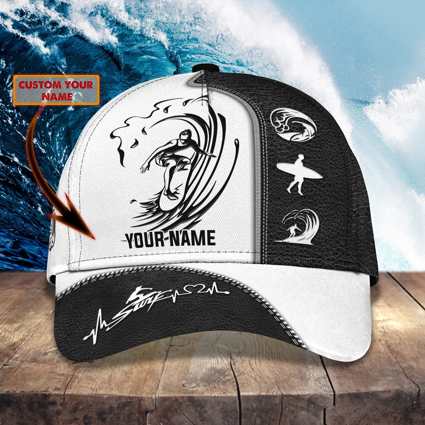 3D Classic Cap Surfer Personalized Name Cap 01 Lasfour CA1224