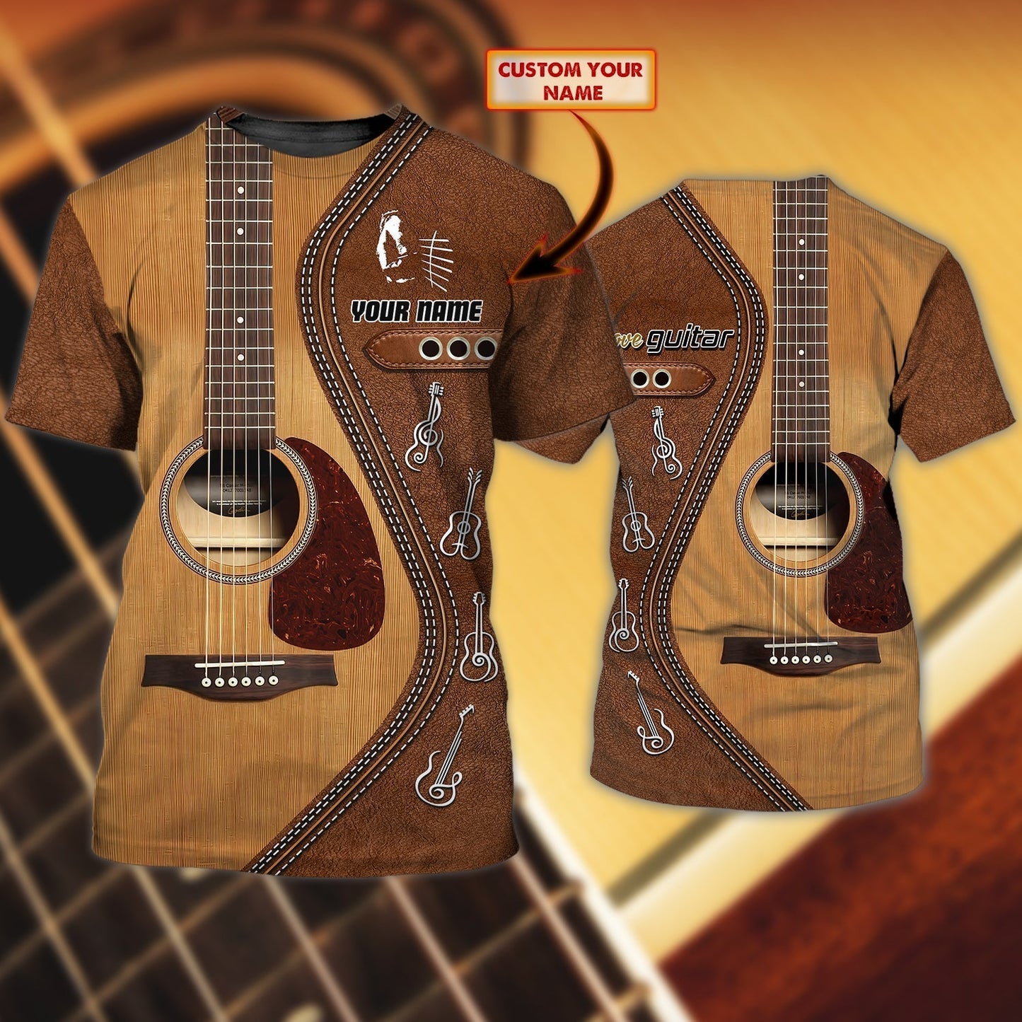 Customized With Name 3D T Shirt In Guitar Background TO0624