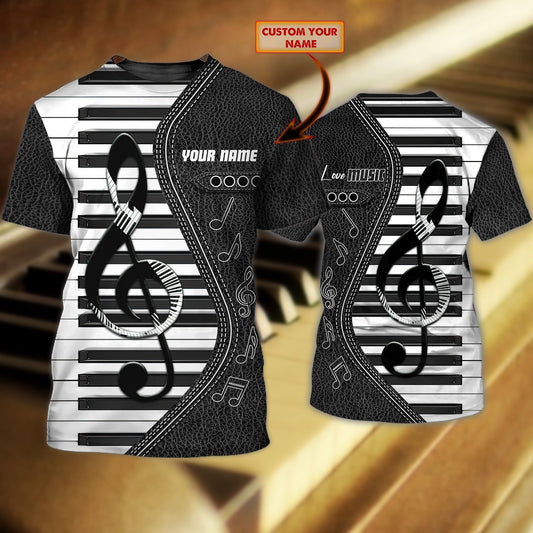 Customized 3D All Over Printed Piano Tshirt, Love Music T Shirt On Leather Pattern, Pianist T Shirt TO0735